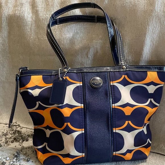 Coach Navy and Orange Tote Bag - Picture 1 of 5